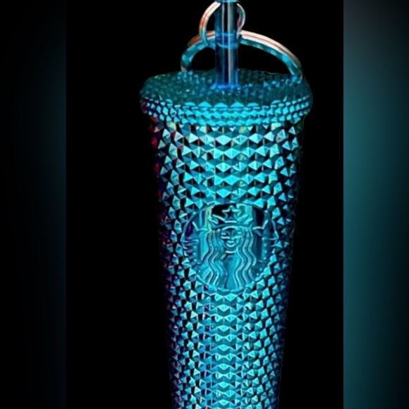 Starbucks Blue Metallic Chrome Studded Keychain FOB Bling Ornament Cup Ornament - Picture 6 of 6